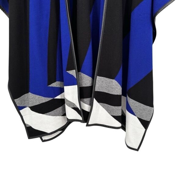 Chico’s Faux Leather Trim Sweater Ruana Blue Seafaring Blue Size S/M - Picture 8 of 11